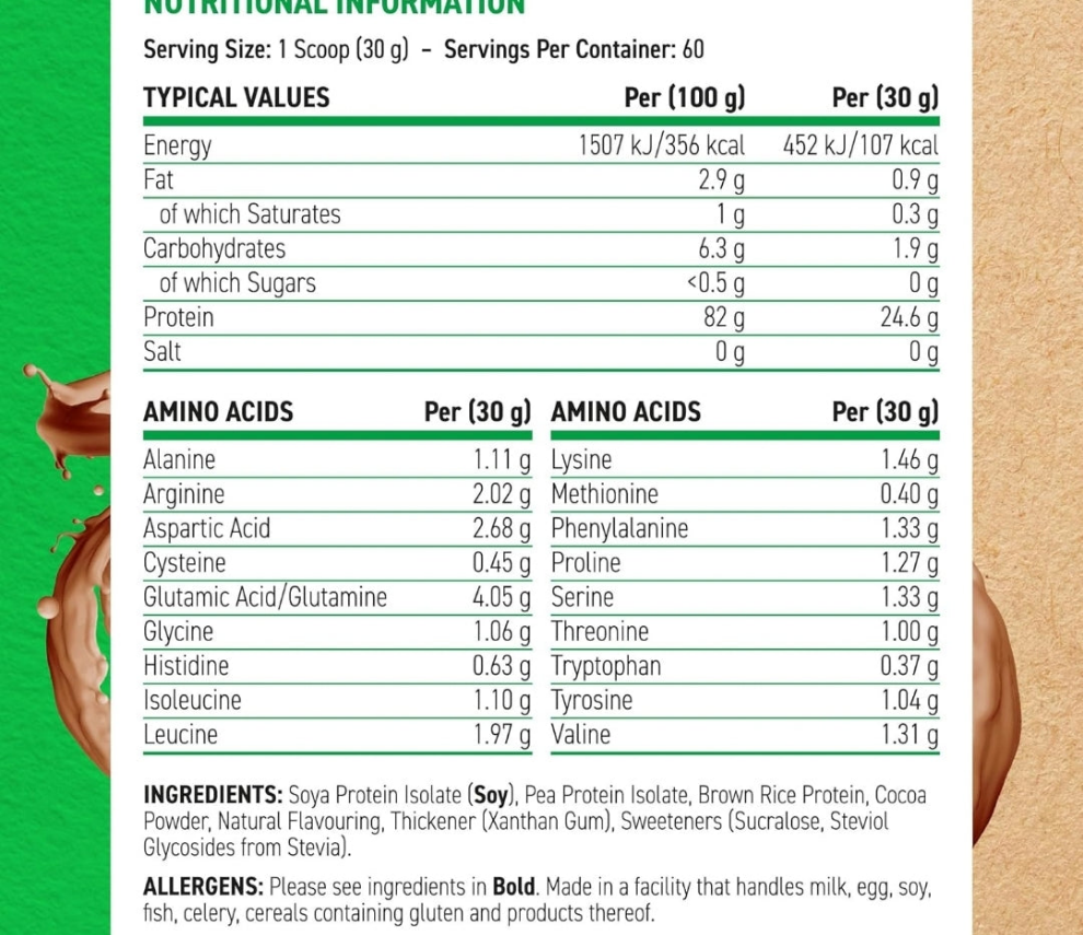 Applied Nutrition Plant Protein Powder Dairy-Free (1.8kg, 60 Servings) 3 Flavourings