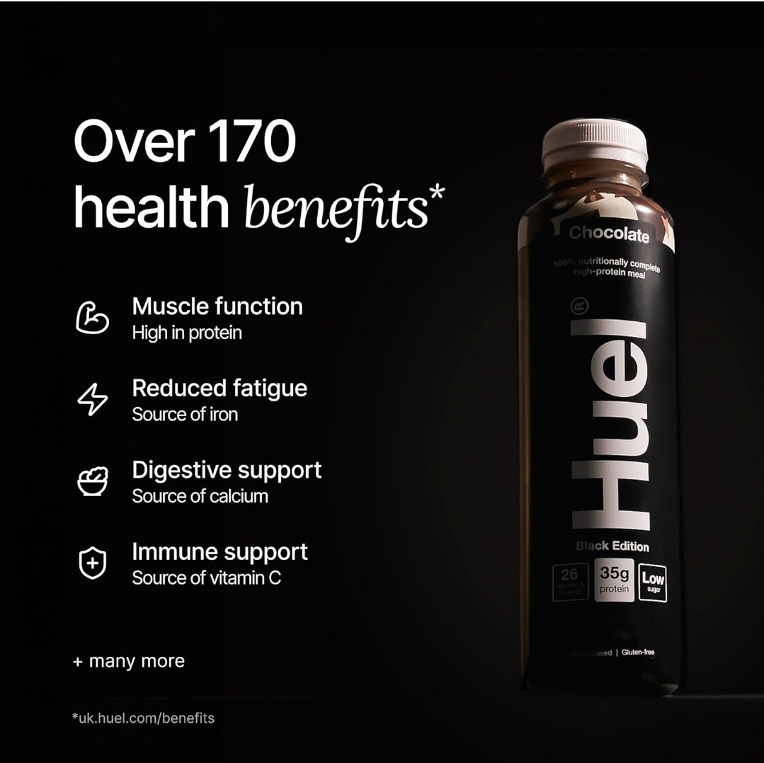 Huel Black Edition Ready-to-Drink 35g Protein Per Bottle Plant Based (8x 500ml bottles)