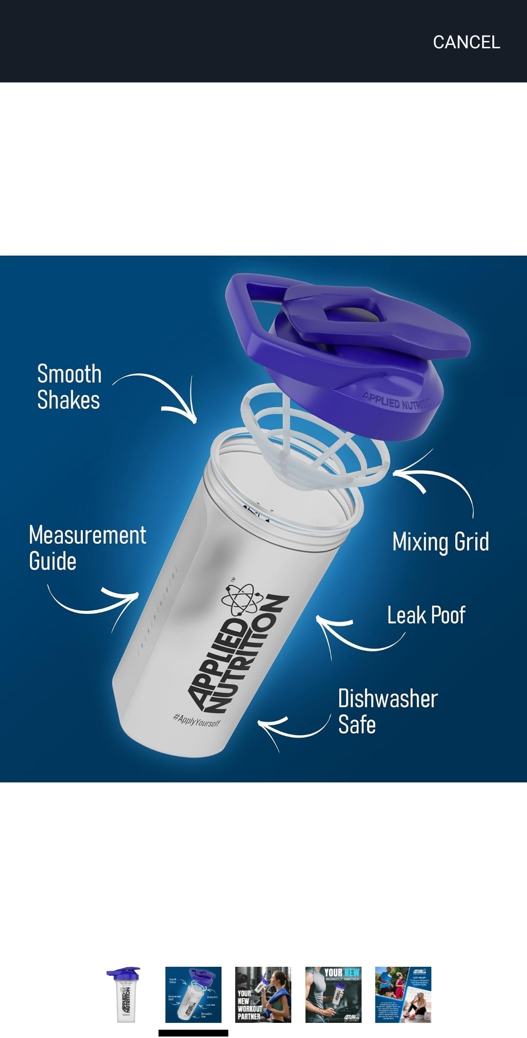 Applied Nutrition Protein Shaker Leakproof & Durable Design (700ml)
