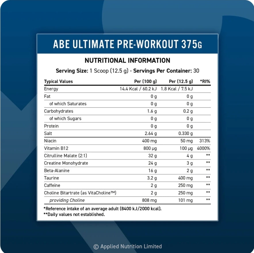 ABE Extremely Potent Pre Workout Powder 14 Flavourings