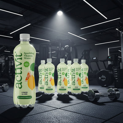 Activit sparkling vitamin water bottles in a gym setting