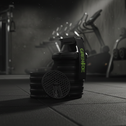Black Grenade product on a gym floor with equipment in the background