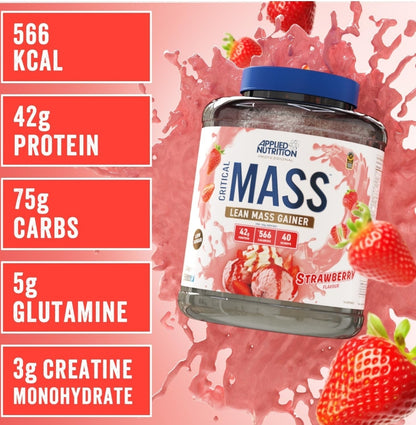 Applied Nutrition Critical Mass Protein Powder, High Calorie Weight Gainer, Lean Mass (2.4kg - 16 Servings) Strawberry Flavour