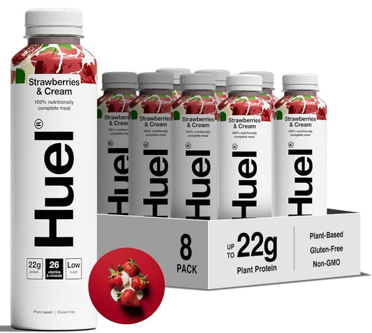 Huel Ready-to-Drink Meal Plant-Based, Gluten-Free 20g Protein Per Bottle (8X 500ml Bottles Strawberries & Cream Flavour