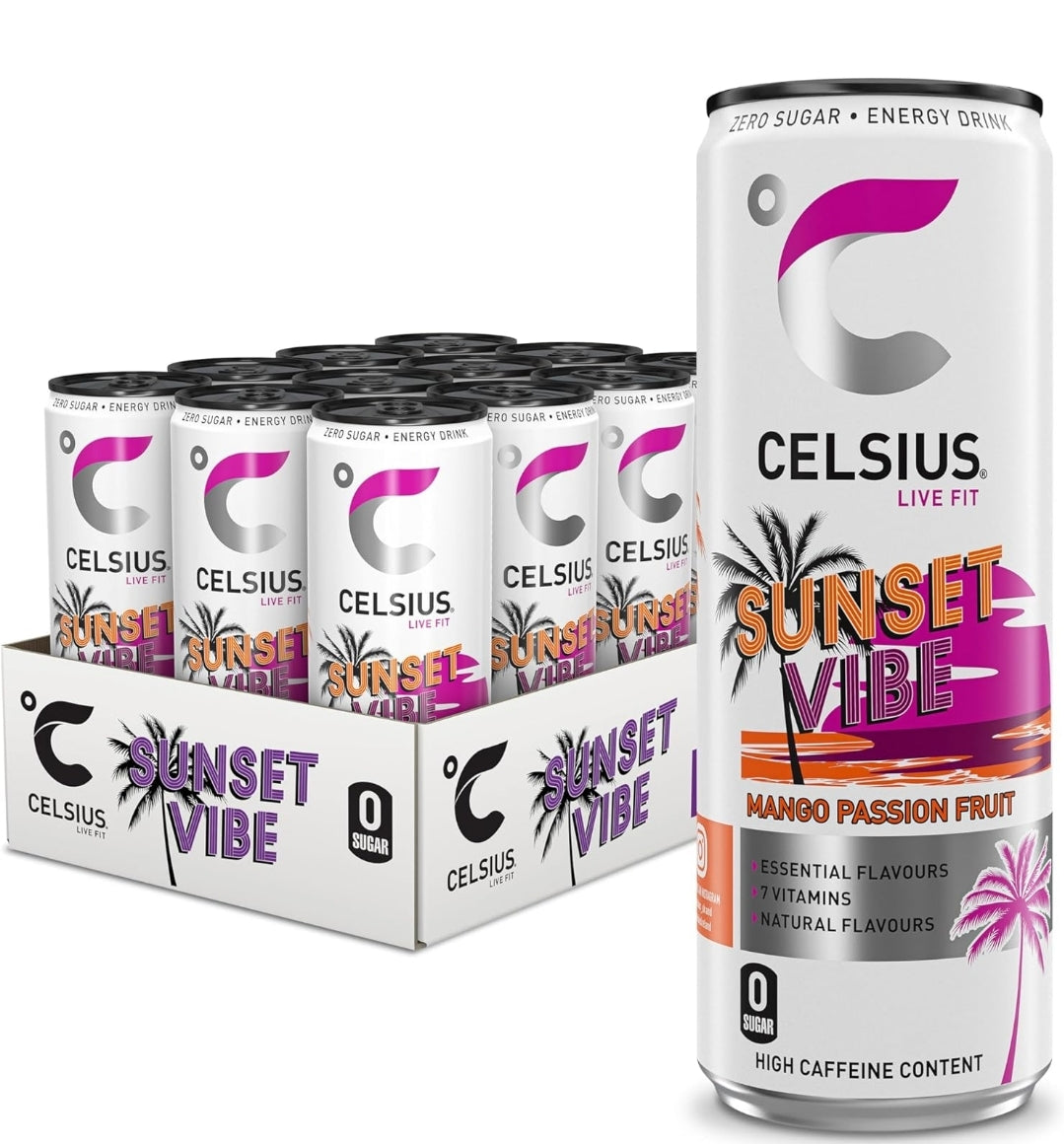 CELSIUS Refreshing Energy Drink, 355ml (Pack of 12) Sunset VIBE Flavour