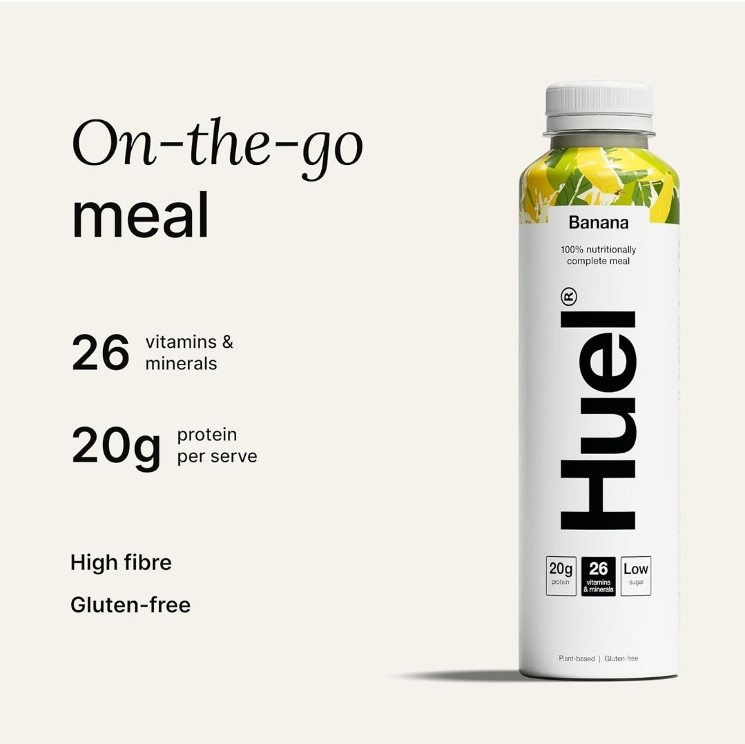 Huel Ready-to-Drink Meal Plant-Based, Gluten-Free 20g Protein Per Bottle (8X 500ml Bottles Banana Flavour