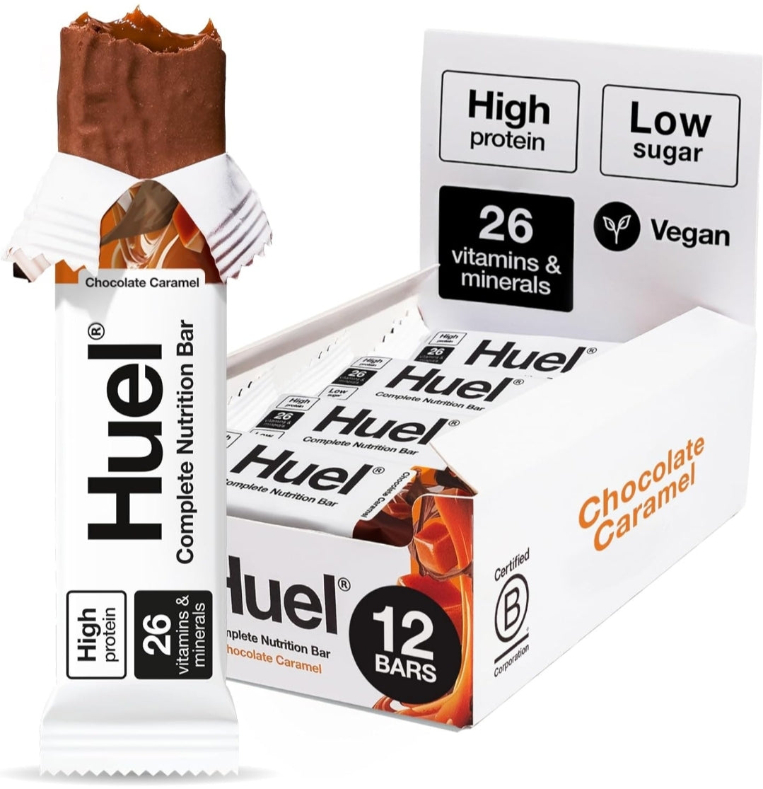 Huel Complete Nutrition High Protein Plant-based (12x 51g Bars) Chocolate Caramel Flavour