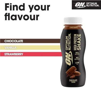 Optimum Nutrition High Protein Shake Bottles, Ready to Drink Low Fat 12x 500ml Chocolate Flavour