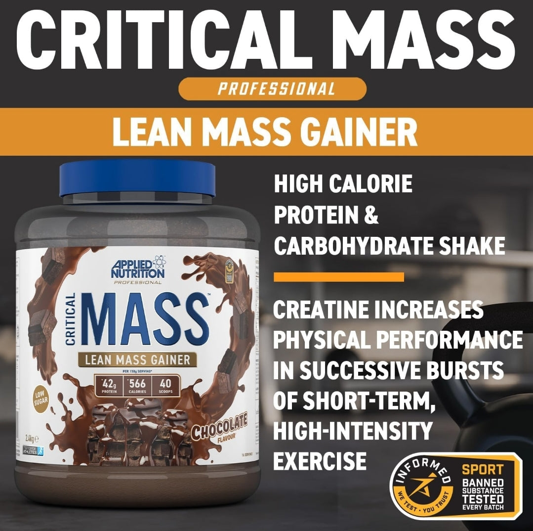 Applied Nutrition Critical Mass Protein Powder, High Calorie Weight Gainer, Lean Mass (2.4kg - 16 Servings) Chocolate Flavour