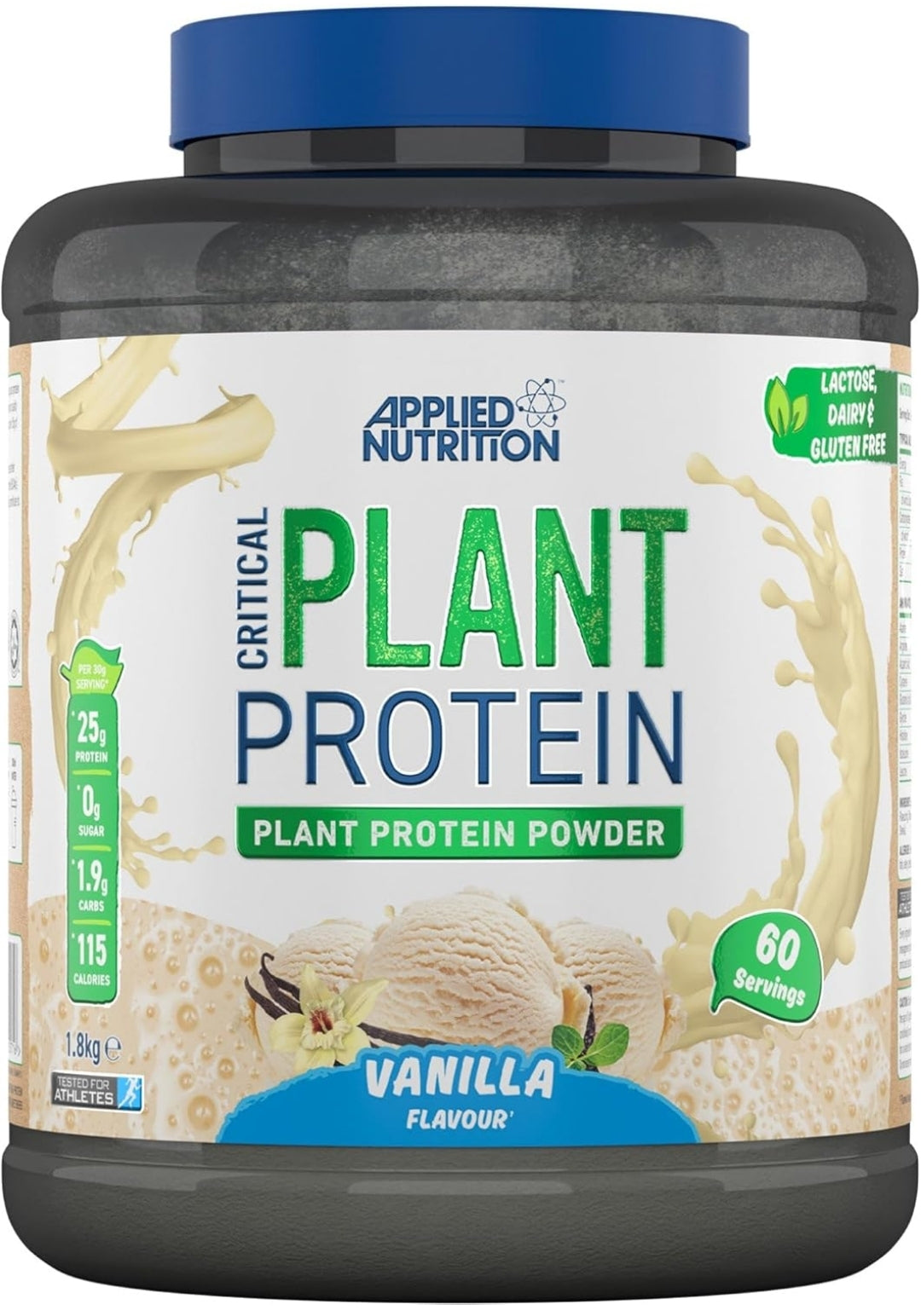 Applied Nutrition Plant Protein Powder Vegan Protein Shake Dairy-Free Gym Supplement (1.8kg - 60 Servings) Vanilla Flavour