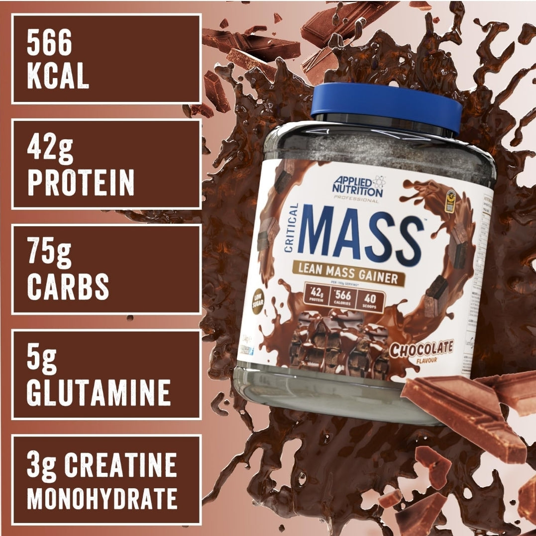 Applied Nutrition Critical Mass Protein Powder, High Calorie Weight Gainer, Lean Mass (2.4kg - 16 Servings) Chocolate Flavour