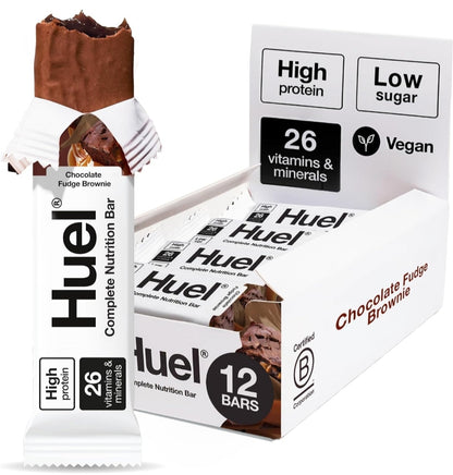 Huel Complete Nutrition High Protein Plant-based (12x 51g Bars) Chocolate Fudge Brownie Flavour