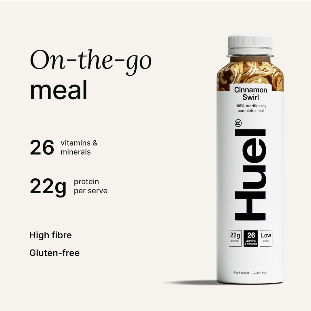 Huel Ready-to-Drink Meal Plant-Based, Gluten-Free 20g Protein Per Bottle (8X 500ml Bottles Cinnamon Swirl Flavour