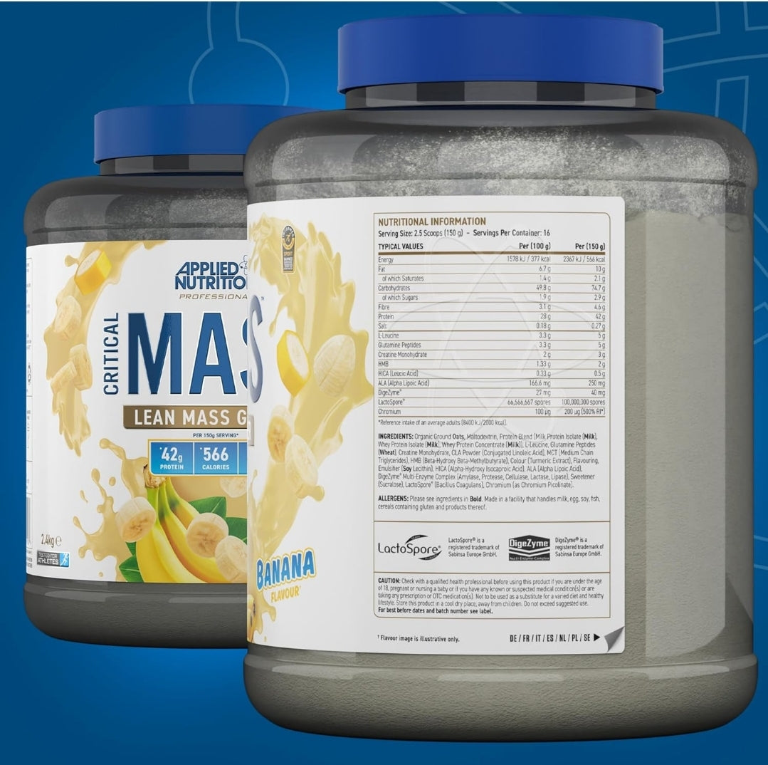 Applied Nutrition Critical Mass Protein Powder, High Calorie Weight Gainer, Lean Mass (2.4kg - 16 Servings) Vanilla Flovour