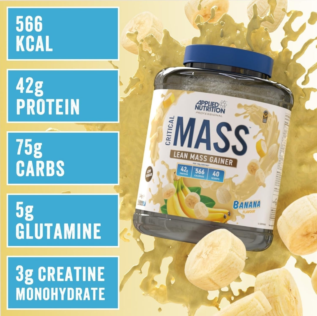 Applied Nutrition Critical Mass Protein Powder, High Calorie Weight Gainer, Lean Mass (2.4kg - 16 Servings) Banana Flavour