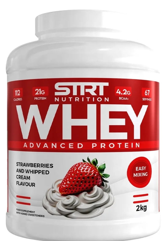 Strt Nutrtion Whey Protein 2kg Muscle Building High Protein Shake Vegetarian Friendly Strawberries & Whipped Cream Flavour