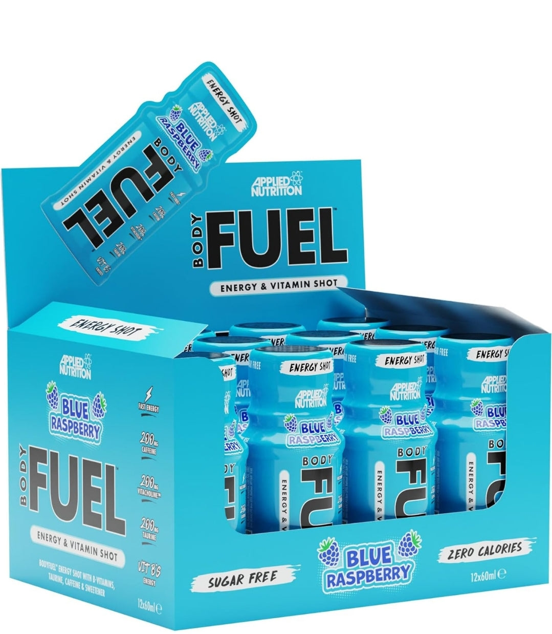 Applied Nutrition BodyFuel Energy Shot, with B-Vitamins, Taurine, Caffeine, Sugar Free, Zero Calories (Box 12 Units x 60ml) Blue Raspberry Flavour