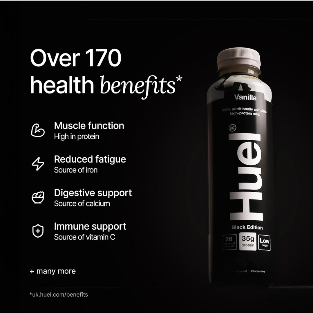 Huel Black Edition Ready-to-Drink 35g Protein Per Bottle Complete Nutrition, Plant-Based (8x 500ml bottles) Vanilla Flavour