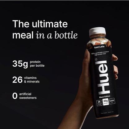 Huel Black Edition Ready-to-Drink 35g Protein Per Bottle Complete Nutrition, Plant-Based (8x 500ml bottles) Iced Latte Flavour