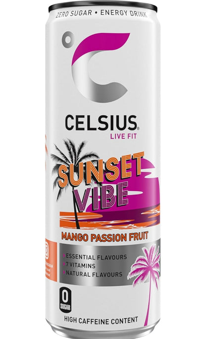 CELSIUS Refreshing Energy Drink, 355ml (Pack of 12) Sunset VIBE Flavour