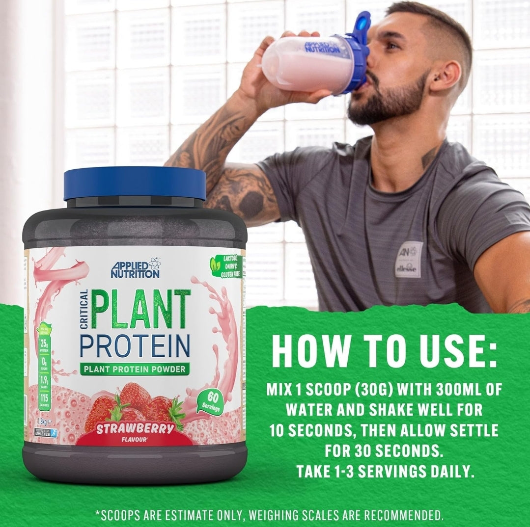 Applied Nutrition Plant Protein Powder Vegan Protein Shake Dairy-Free Gym Supplement (1.8kg - 60 Servings) Strawberry Flavour