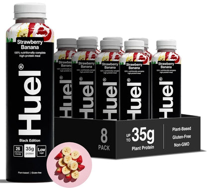 Huel Black Edition Ready-to-Drink 35g Protein Per Bottle Complete Nutrition, Plant-Based (8x 500ml bottles) Strawberry Banana Flavour