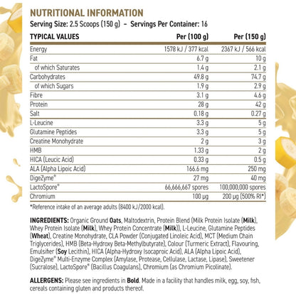 Applied Nutrition Critical Mass Protein Powder, High Calorie Weight Gainer, Lean Mass (2.4kg - 16 Servings) Banana Flavour