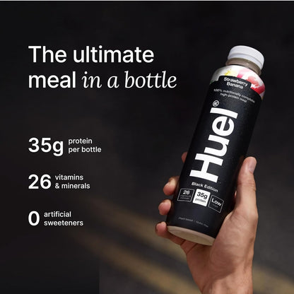 Huel Black Edition Ready-to-Drink 35g Protein Per Bottle Complete Nutrition, Plant-Based (8x 500ml bottles) Strawberry Banana Flavour