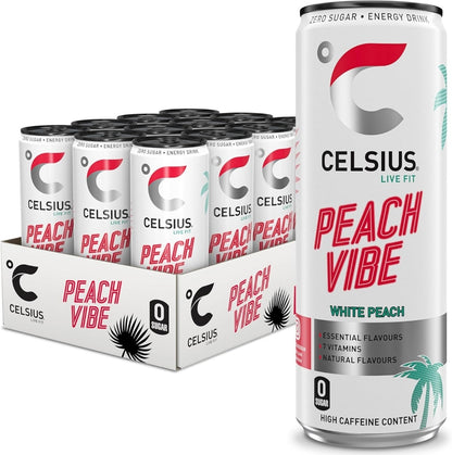 CELSIUS Refreshing Energy Drink, 355ml (Pack of 12) Peach VIBE Flavour