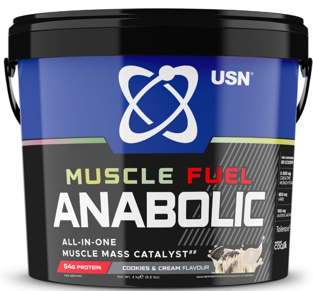 USN Muscle Fuel Anabolic Mass Gainer All-In-One, 4kg Cookies and Cream Flavour