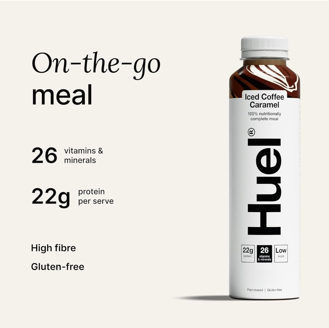 Huel Ready-to-Drink Meal Plant-Based, Gluten-Free 20g Protein Per Bottle (8X 500ml Bottles Iced Coffee Caramel Flavour