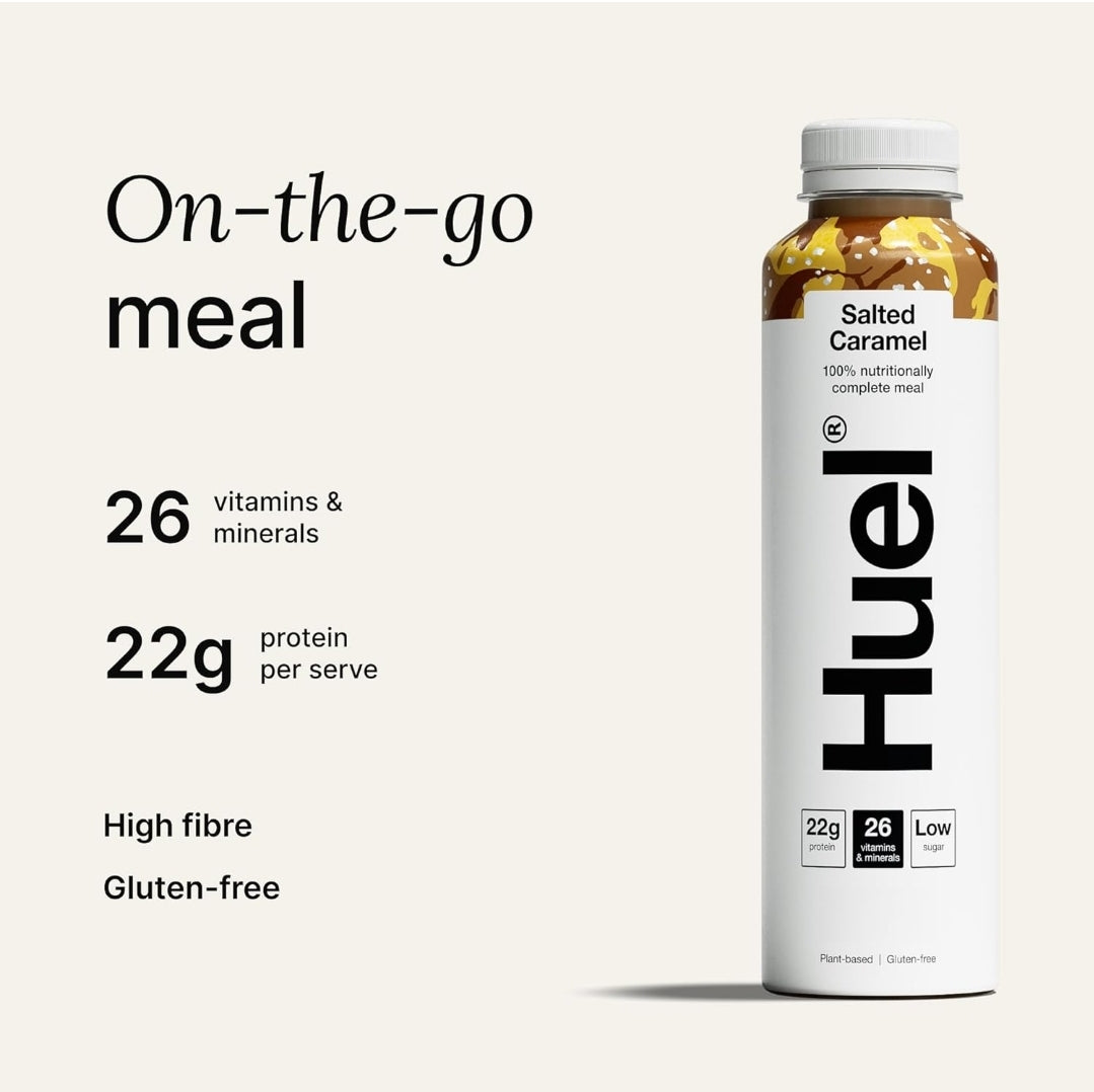 Huel Ready-to-Drink Meal Plant-Based, Gluten-Free 20g Protein Per Bottle (8X 500ml Bottles) Salted Caramel Flavour