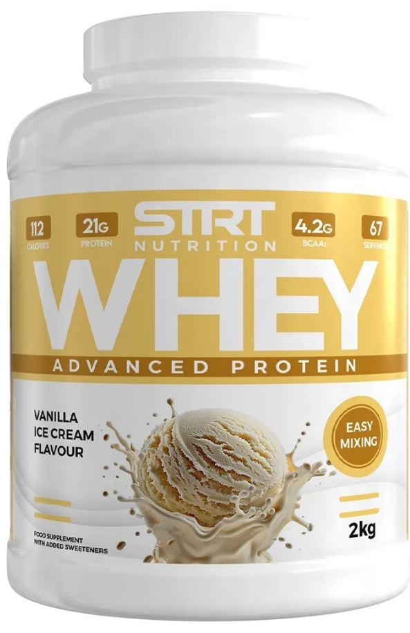 Strt Nutrtion Whey Protein 2kg Muscle Building High Protein Shake Vegetarian Friendly Vanilla Ice Cream Flavour