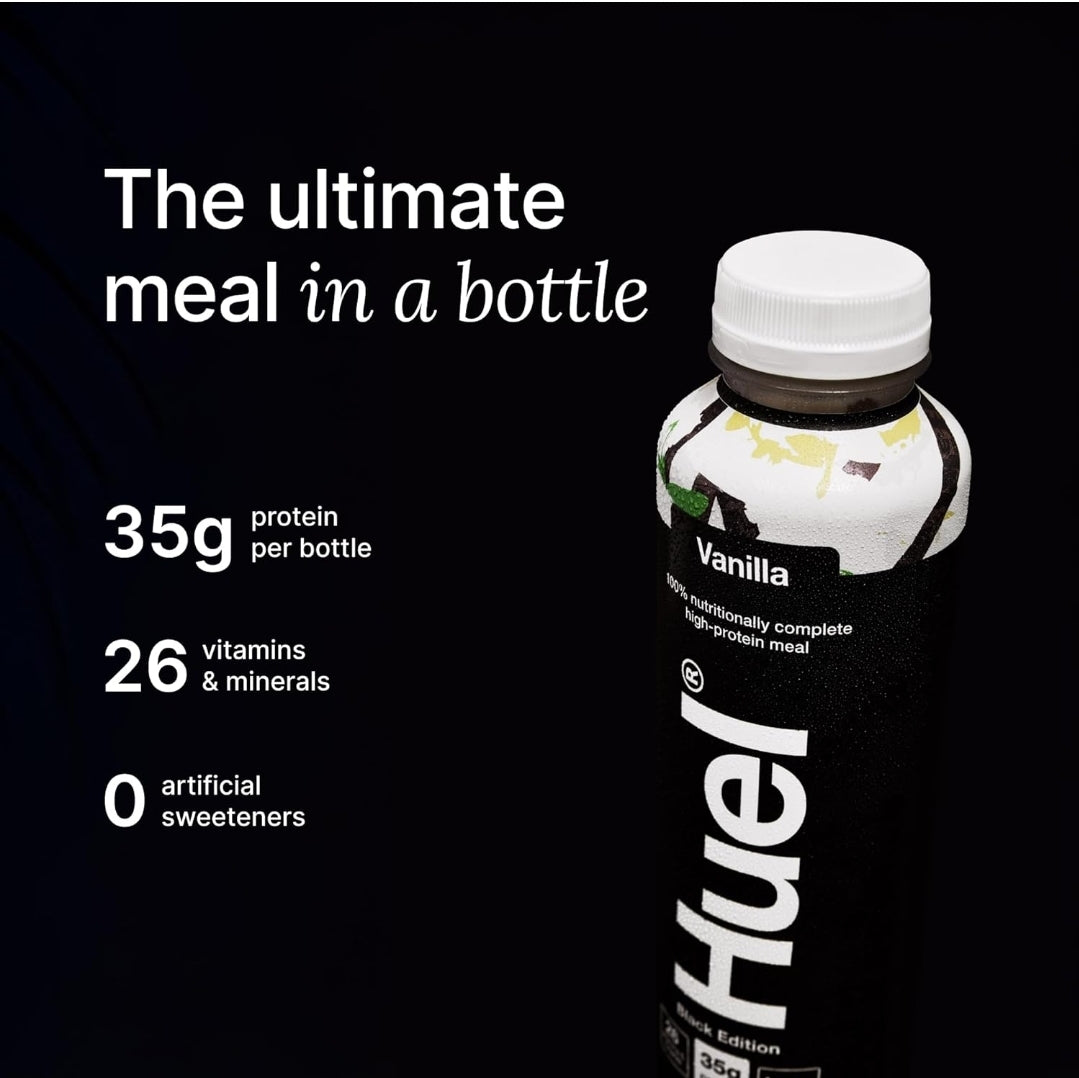 Huel Black Edition Ready-to-Drink 35g Protein Per Bottle Complete Nutrition, Plant-Based (8x 500ml bottles) Vanilla Flavour