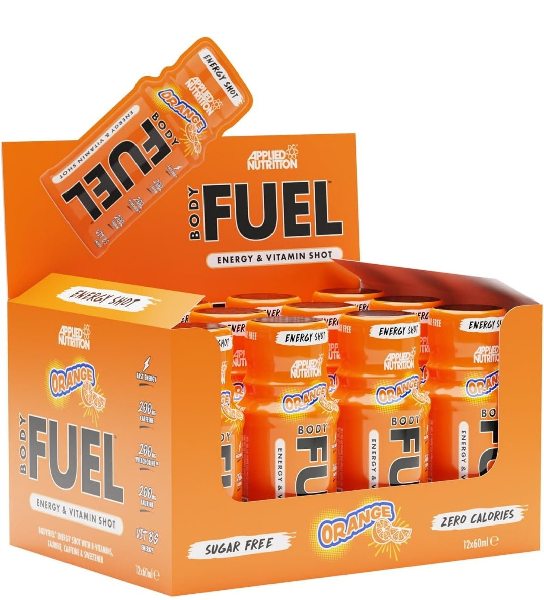 Applied Nutrition BodyFuel Energy Shot, with B-Vitamins, Taurine, Caffeine, Sugar Free, Zero Calories (Box 12 Units x 60ml) Orange Flavour