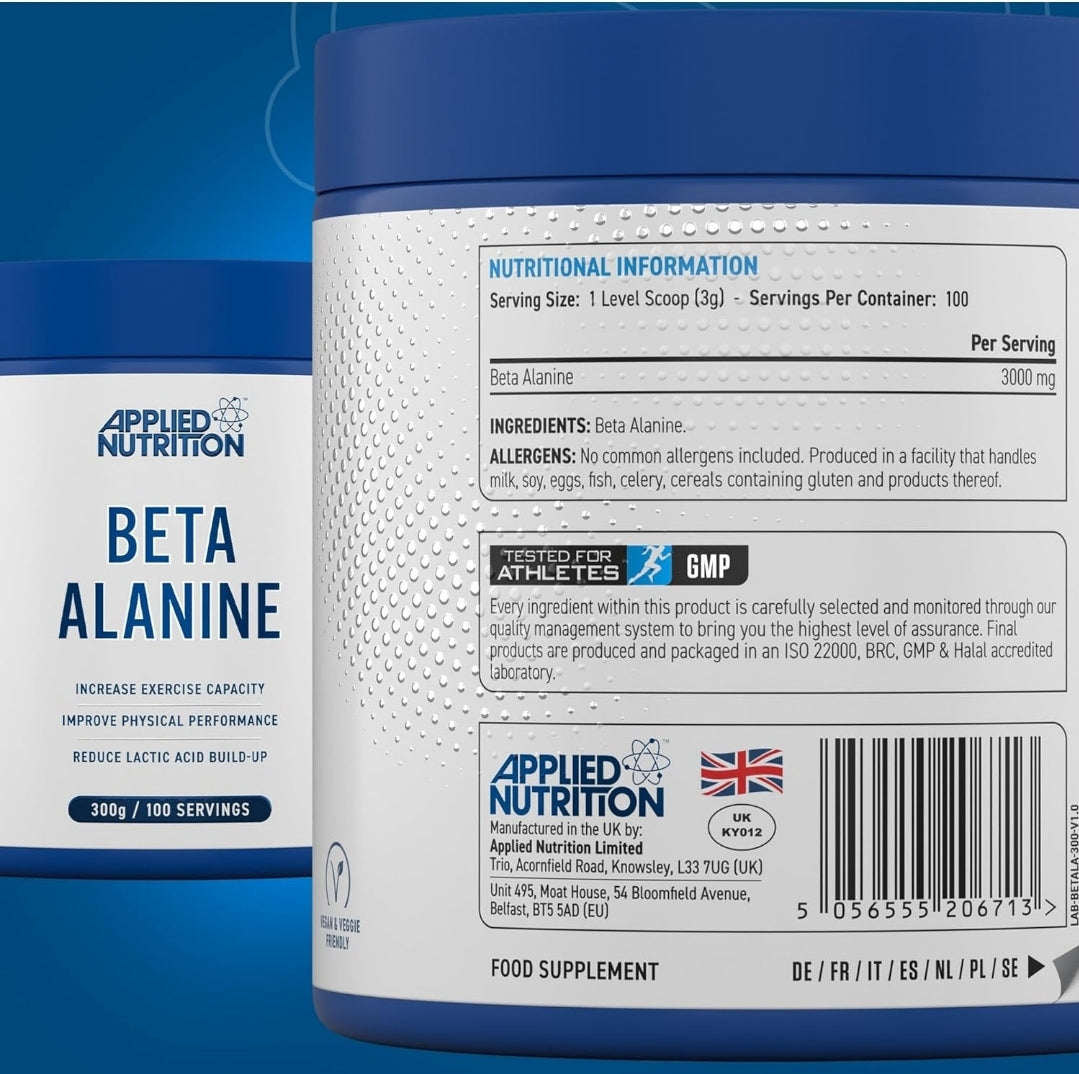 Applied Nutrition Beta-Alanine Amino Acid Pre Workout Powder Training & Physical Performance Enhancer, Gluten Free, Suitable for Vegans (Unflavoured)