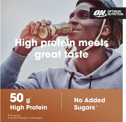 Optimum Nutrition High Protein Shake Bottles, Ready to Drink Low Fat 12x 500ml Chocolate Flavour