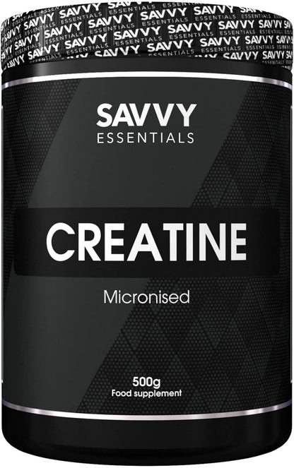 Savvy Essentials 100% Pure Micronized Creatine Monohydrate for Endurance & Muscle Growth 500g (100 Servings) (Unflavoured)