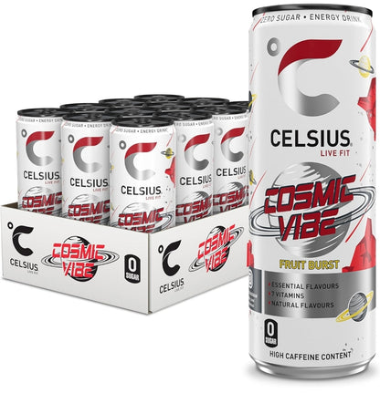 CELSIUS Refreshing Energy Drink, 355ml (Pack of 12) Cosmic VIBE Flavour