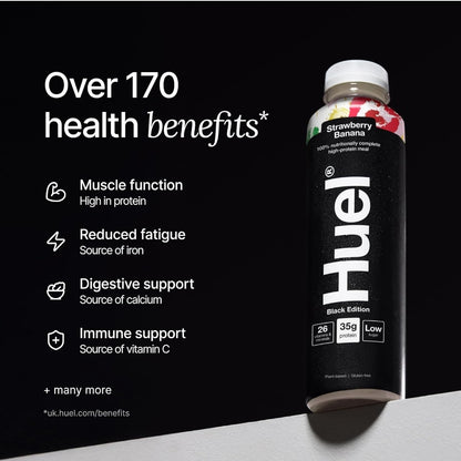 Huel Black Edition Ready-to-Drink 35g Protein Per Bottle Complete Nutrition, Plant-Based (8x 500ml bottles) Strawberry Banana Flavour