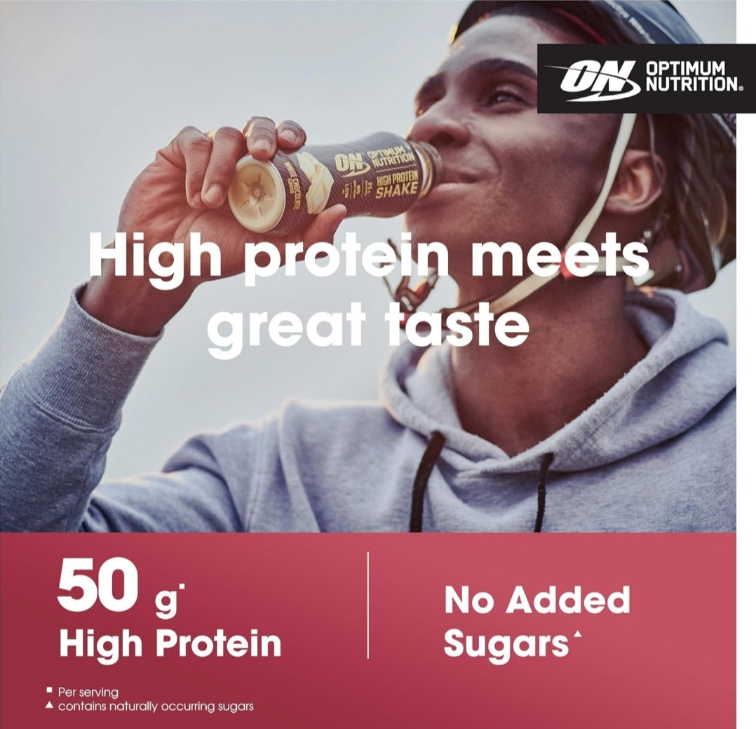 Optimum Nutrition High Protein Shake Bottles, Ready to Drink Low Fat 12x 500ml Strawberry Flavour