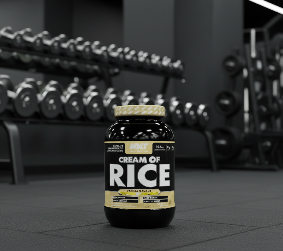 Container of Cream of Rice with gold and black label on a white background