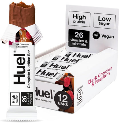 Huel Complete Nutrition High Protein Plant-based (12x 51g Bars) Dark Chocolate Raspberry Flavour