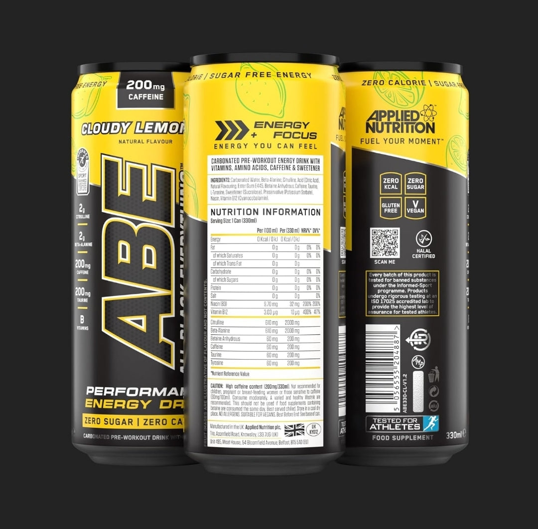 Applied Nutrition ABE pre workout cans 12 pack 330ml cloudy lemonade