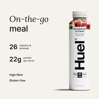 Huel Ready-to-Drink Meal Plant-Based, Gluten-Free 20g Protein Per Bottle (8X 500ml Bottles Strawberries & Cream Flavour