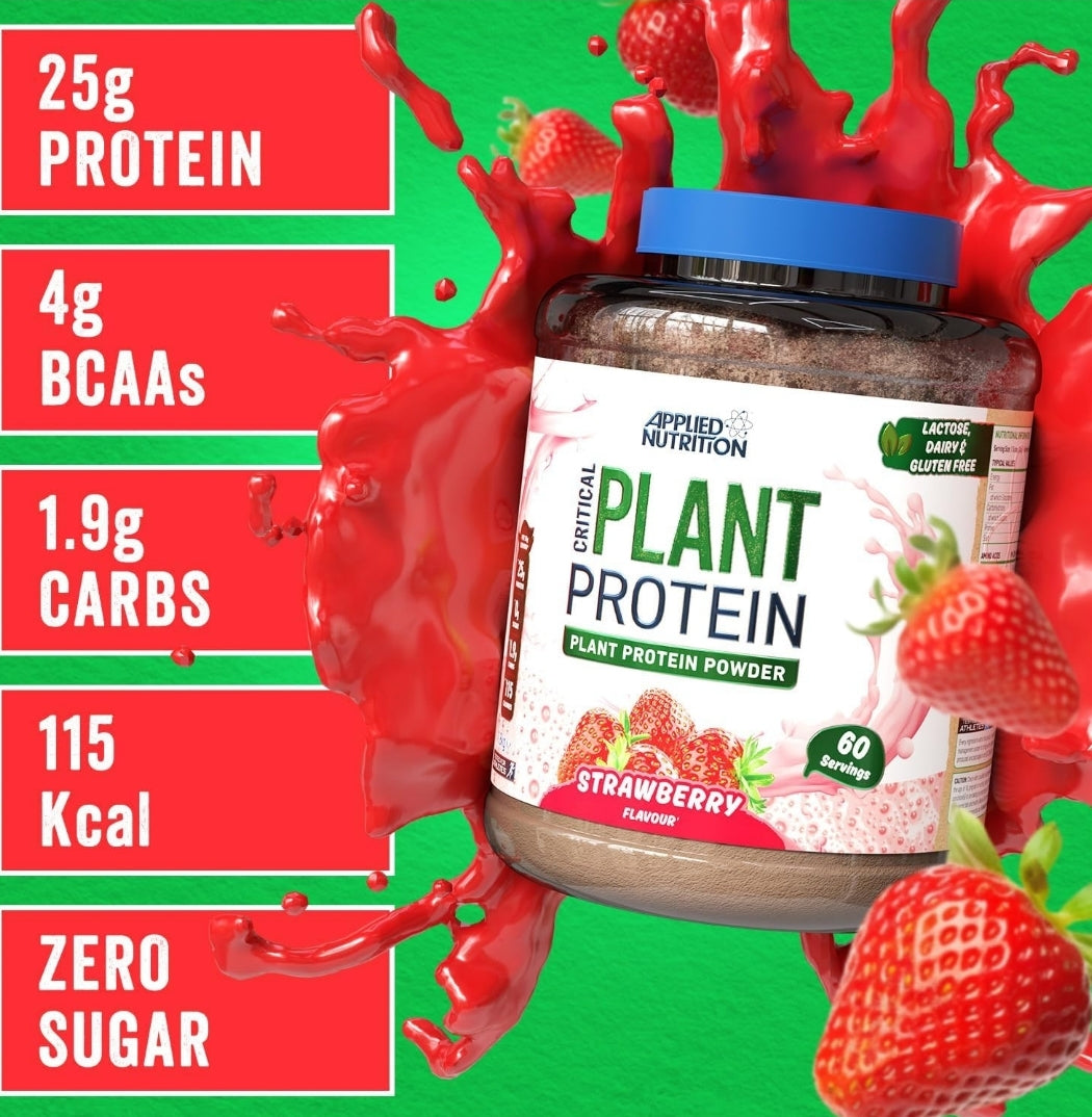 Applied Nutrition Plant Protein Powder Vegan Protein Shake Dairy-Free Gym Supplement (1.8kg - 60 Servings) Strawberry Flavour