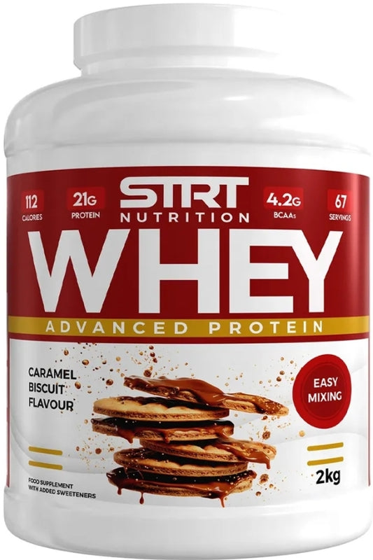 Strt Nutrtion Whey Protein 2kg Muscle Building High Protein Shake Vegetarian Friendly Caramel Biscuit Flavour