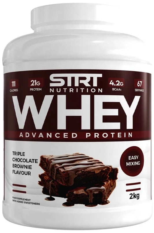 Strt Nutrtion Whey Protein 2kg Muscle Building High Protein Shake Vegetarian Friendly Triple Chocolate Brownie Flavour