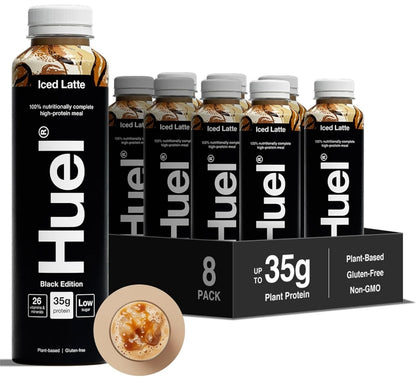 Huel Black Edition Ready-to-Drink 35g Protein Per Bottle Complete Nutrition, Plant-Based (8x 500ml bottles) Iced Latte Flavour