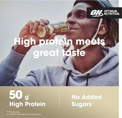 Optimum Nutrition High Protein Shake Bottles, Ready to Drink Low Fat 12x 500ml Vanilla Flavour